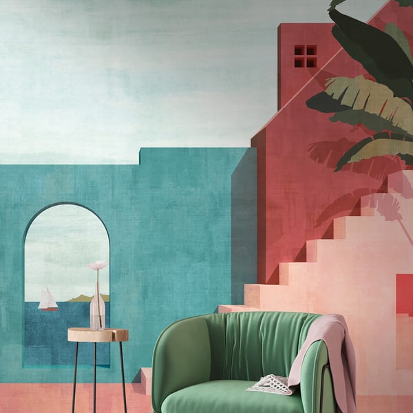Galerie Wallpaper Product code: WH45255M_2 - Welcome Home Murals Wallpaper Collection - Blue, Green, Pink Colours -  