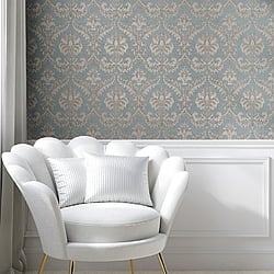 Galerie Wallcoverings Product Code: 23606 - Italian Classics 4 Wallpaper Collection Galerie Wallcoverings Product Code 23606 - Italian Classics 4 Wallpaper Collection - Blue Beige Colours - A traditional damask on a woven effect background, giving a classical, formal edge to any interior scheme. Design