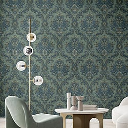 Galerie Wallcoverings Product Code 35945 - Ornamenta Wallpaper Collection - Green Blue Colours - Floral Damask Design