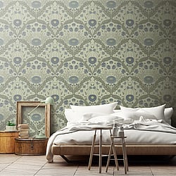 Galerie Wallcoverings Product Code: 51001 - Blomstermala Wallpaper Collection Galerie Wallcoverings Product Code 51001 - Blomstermala Wallpaper Collection - Blue Green Colours - Leafy Bloom Design
