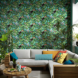 Galerie Wallcoverings Product Code: AM30002 - Amazonia Wallpaper Collection Galerie Wallcoverings Product Code AM30002 - Amazonia Wallpaper Collection - Turquoise Multi-Coloured Colours - Tropical Birds Design