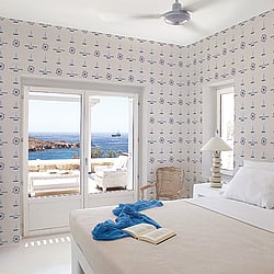 Galerie Wallcoverings Product Code: G23031 - Deauville Wallpaper Collection Galerie Wallcoverings Product Code G23031 - Deauville Wallpaper Collection - Navy Blue Sky Blue Beige Colours - Deauville Boat Motif Design