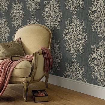Galerie Wallcoverings Product Code 10154-15 - ELLE Decoration Wallpaper Collection - Dark Grey Gold Colours -  